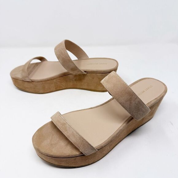 Stuart Weitzman Tan Beige Suede Wedge Sandals Size 11 Platform - Picture 6 of 9